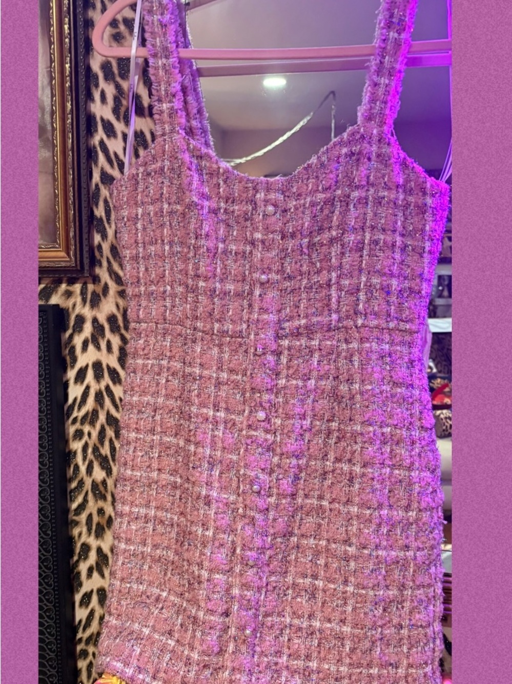 Lulu's Pink Tweed Square-Neck Slip Dress